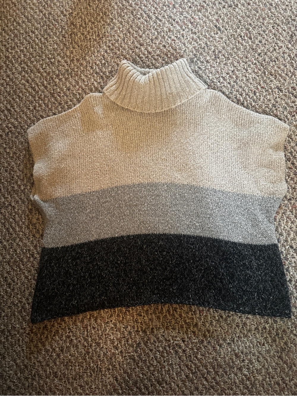 Charlotte Russe Striped Turtleneck Sweater Vest in Cream, Gray & Black